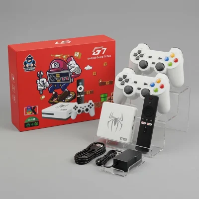Consola Android Game TV Box G7 8K – Android 14.0 con WiFi 6, 2 Mandos Inalámbricos Blancos y Control por Voz