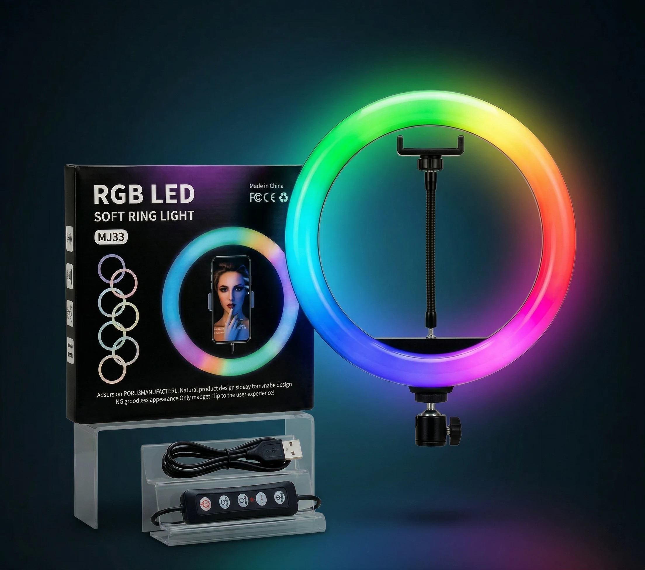Aro de Luz LED RGB MJ33 Soft Ring Light 33cm con Soporte para Celular y Control - Imagen 2