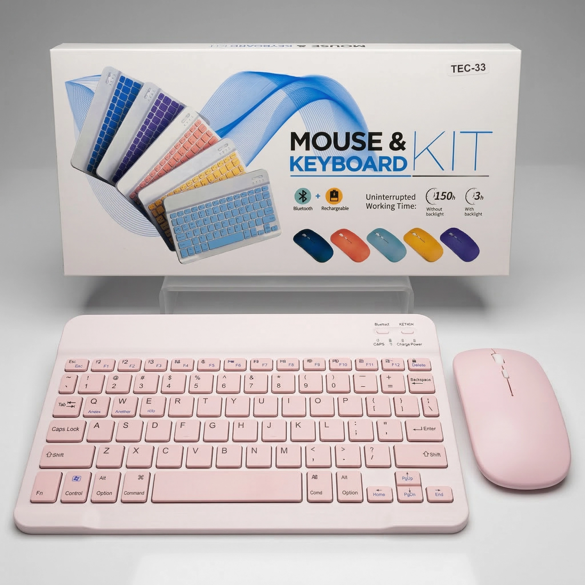 Kit de Teclado y Ratón Inalámbrico Bluetooth Recargable TEC-33 - Rosa