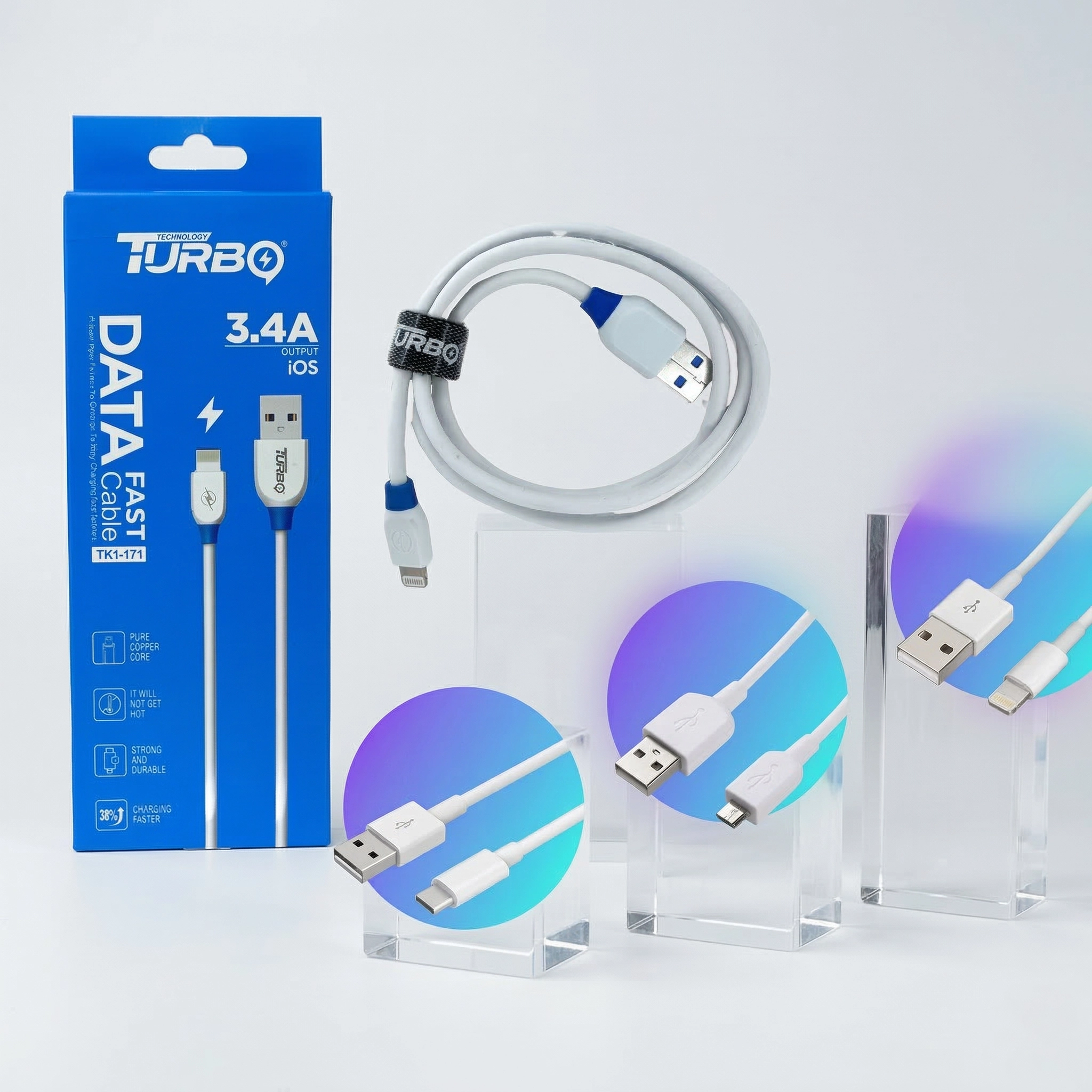 Cable de Datos Turbo Fast TK1-171 3.4A para iOS - Carga Rápida y Sincronización Eficiente