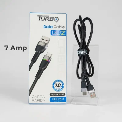 TURBO Cable de Datos USB a USB-C TK1-198 Carga Rápida 7A con Luz LED 1000mm