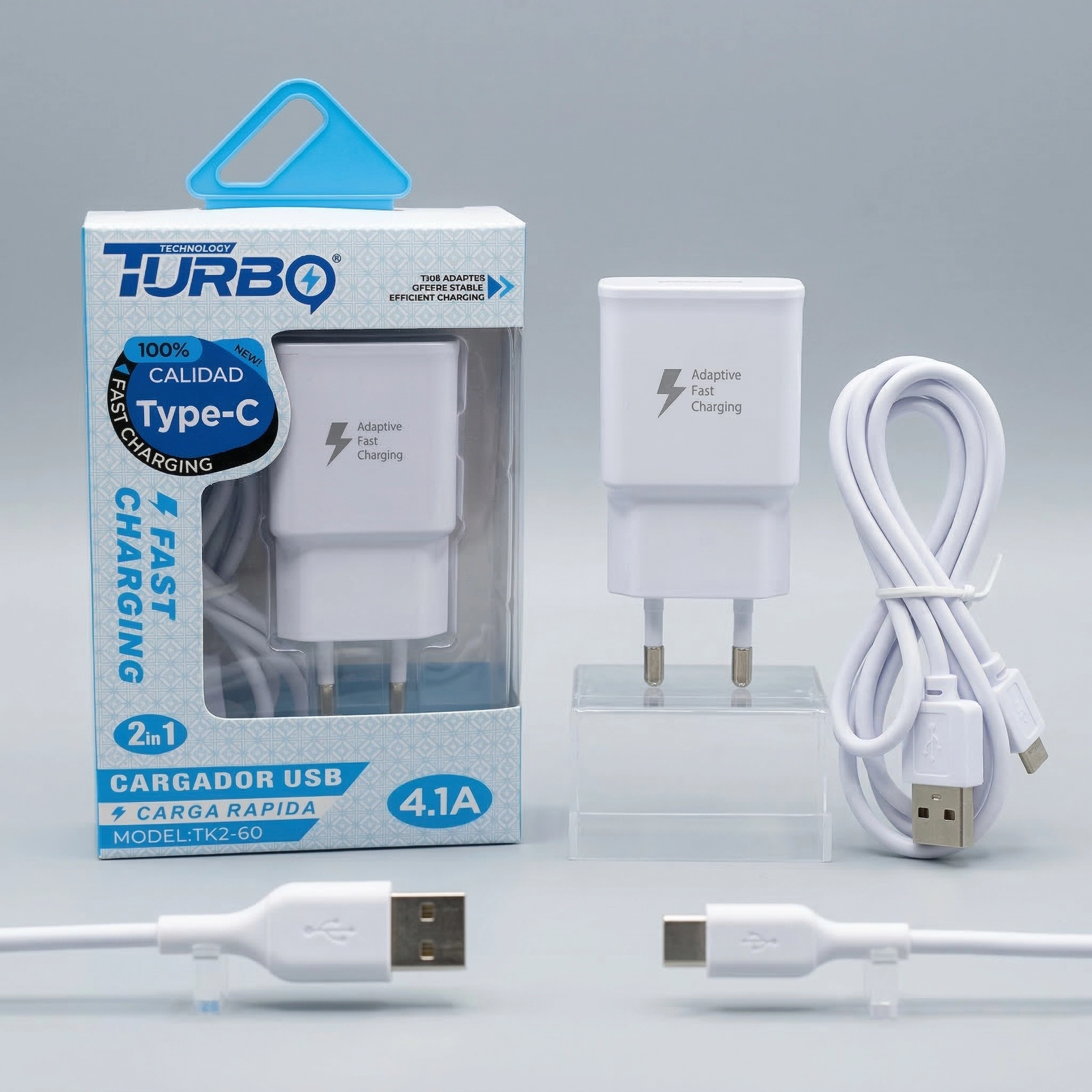Turbo Technology TK2-60 - Cargador de Pared Turbo 38W con Cable Tipo-C 6A
