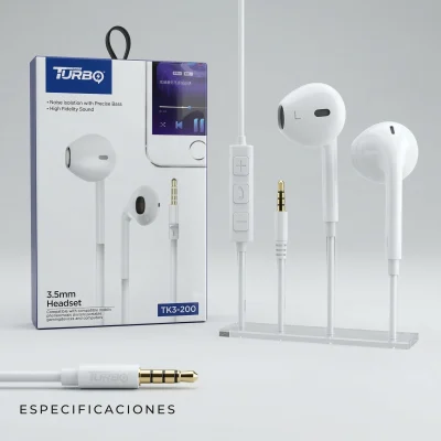 Auriculares Turbo TK3-200 Bass Stereo con Micrófono y Estuche de Lujo