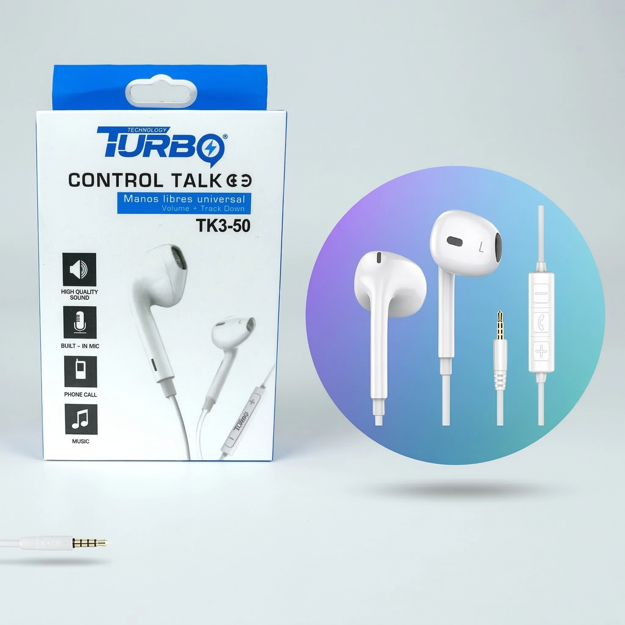 TURBO Manos Libres Universal Control Talk Modelo TK3-50 - Auriculares con Plug 3.5mm