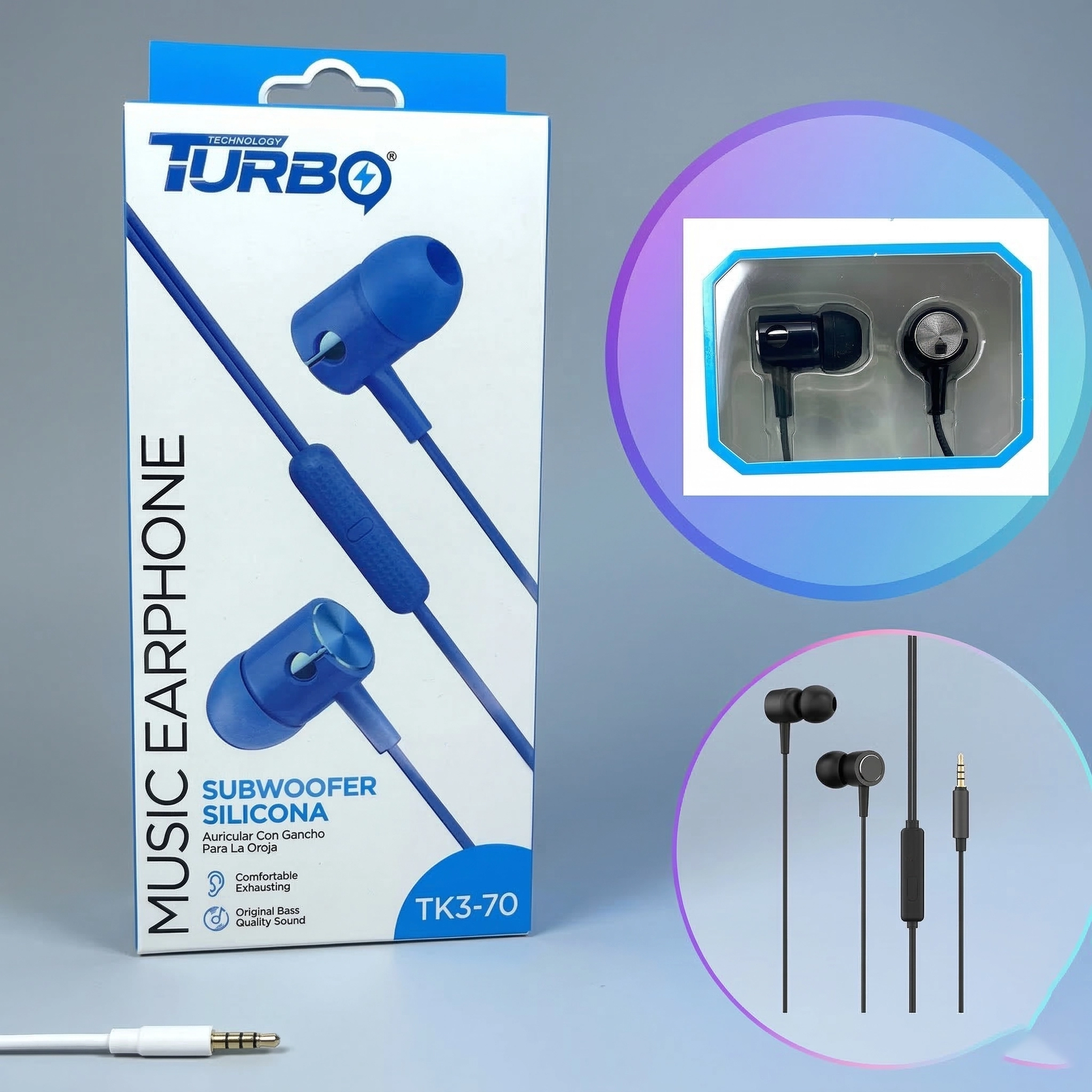 TURBO Music Earphone Subwoofer Silicona Modelo TK3-70 - Auriculares In-Ear con Bajo Potente