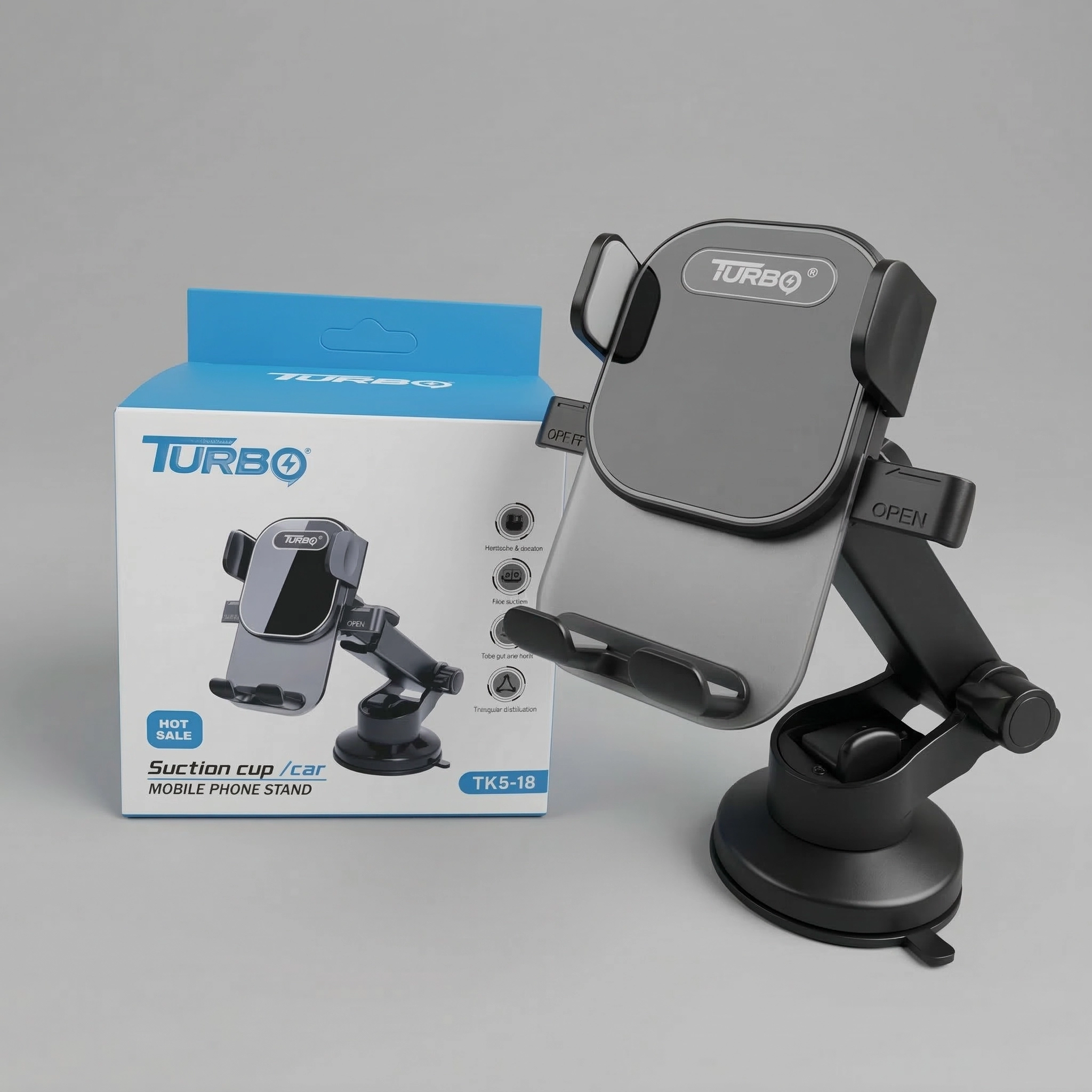 TURBO Soporte de Coche para Celular TK5-18 con Ventosa de Succión y Brazo Ajustable